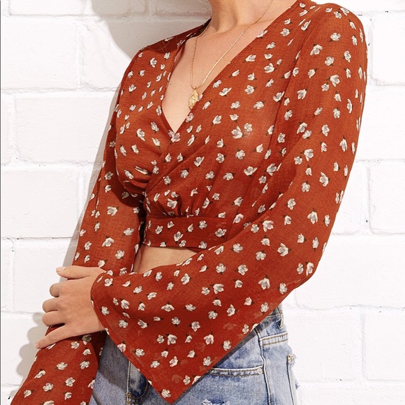 Tops - Floral Print Wrap top